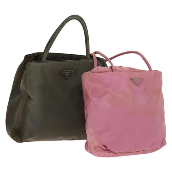 PRADA Tote Bag Nylon 2Set Gray Pink Auth 138061 - Picture 1 of 16